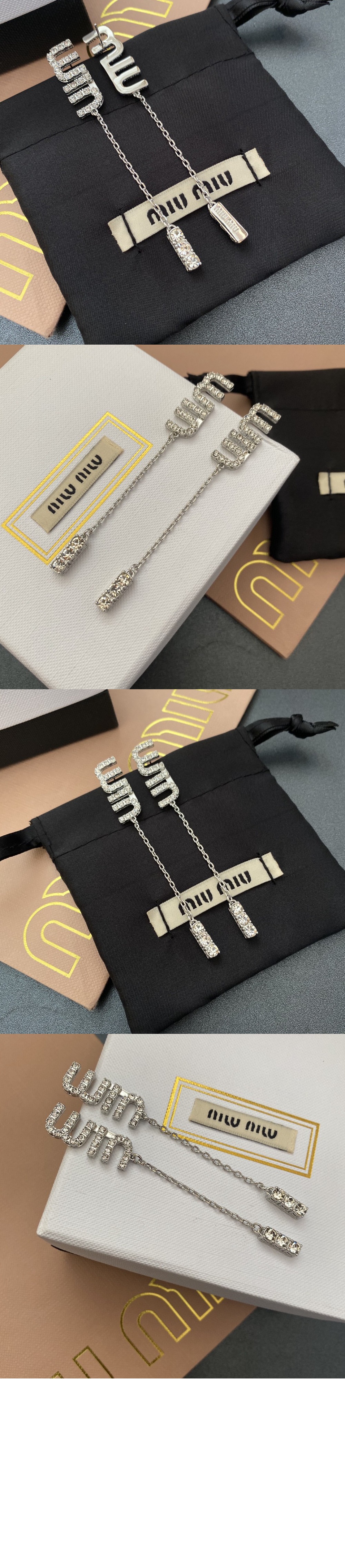 미우미우 크리스털 장식 펜던트 이어링 5JO661