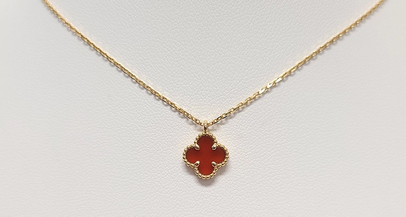 반클리프 알함브라 커넬리언 스위트 사이즈 목걸이 로즈골드 버건디