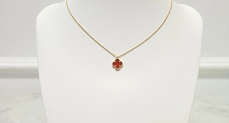 반클리프 알함브라 커넬리언 스위트 사이즈 목걸이 로즈골드 버건디