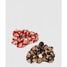 발렌티노 트왈 이코노그라프 브이로고 아플리케 장식 실크 스크런치 세트