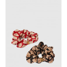 발렌티노 트왈 이코노그라프 브이로고 아플리케 장식 실크 스크런치 세트