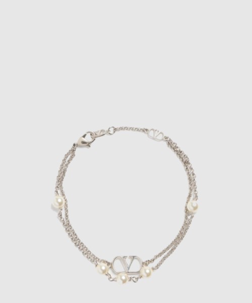 발렌티노 펄 장식 브이로고 시그니처 메탈 브레이슬릿