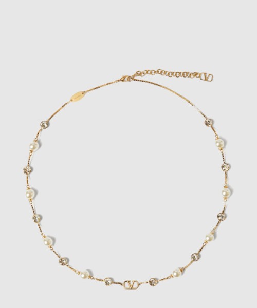 발렌티노 크리스털 장식 브이로고 시그니처 메탈 네크리스