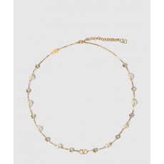 발렌티노 크리스털 장식 브이로고 시그니처 메탈 네크리스