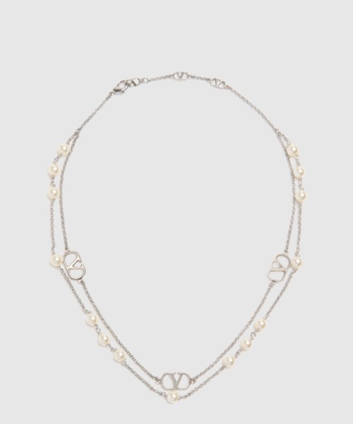 발렌티노 진주 장식 브이로고 시그니처 메탈 네크리스