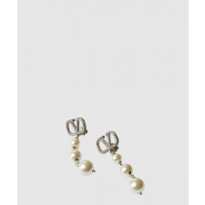 발렌티노 진주 장식 브이로고 시그니처 이어링