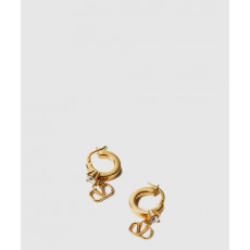 발렌티노 크리스털 장식 미니 브이로고 시그니처 메탈 이어링