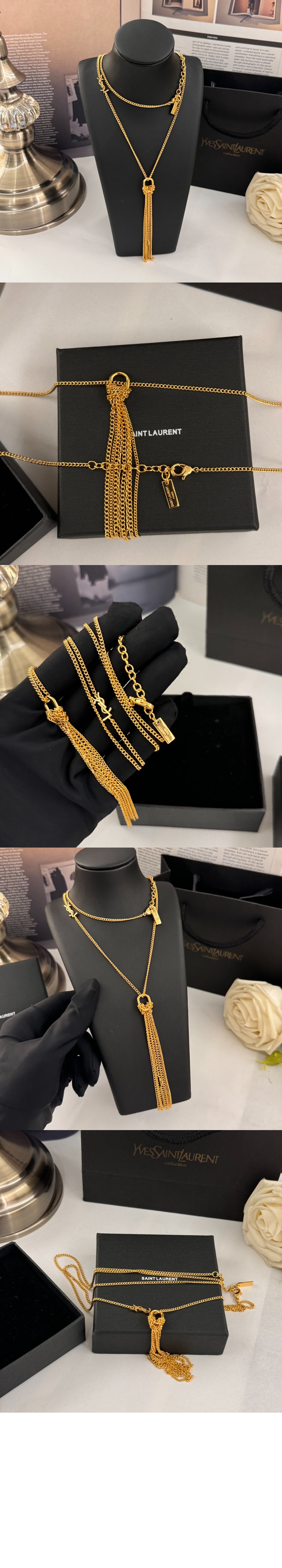 생로랑 메탈 소재의 CASSANDRE 태슬 네크리스 803193