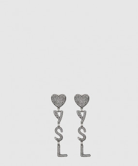 생로랑 메탈 및 크리스탈 소재의 Opyum 하트 이어링 584228