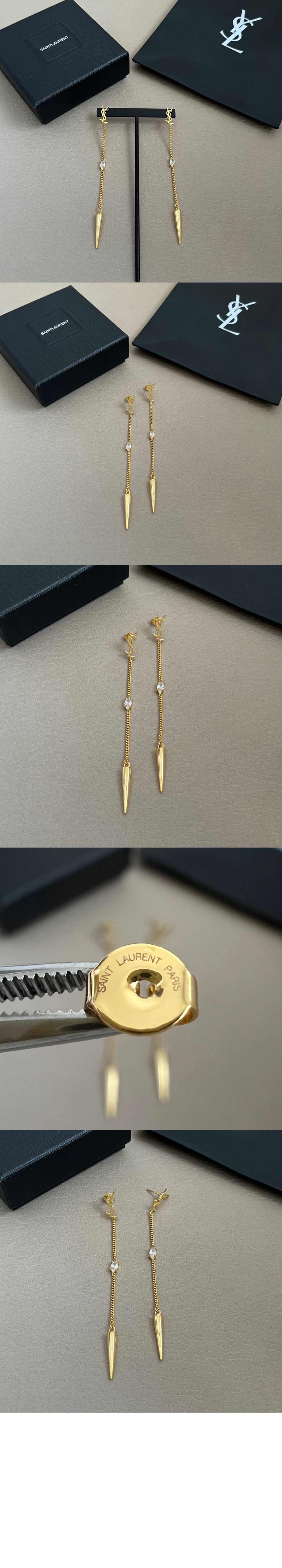 생로랑 라인스톤 스파이크 귀걸이 710726