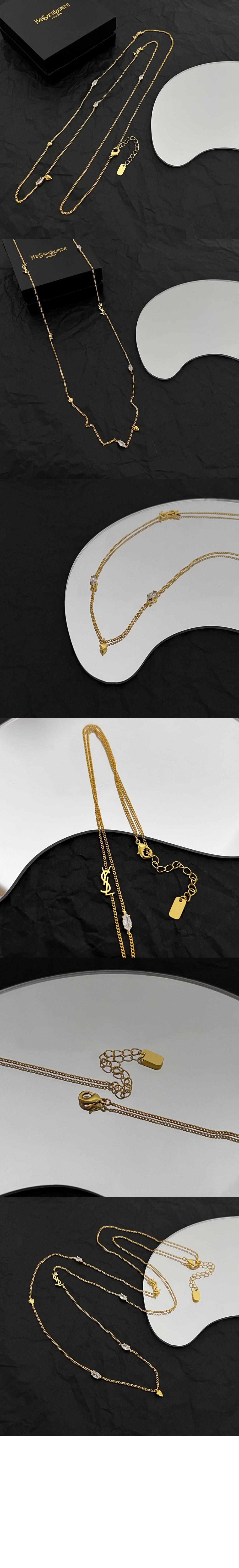 생로랑 메탈 소재의 라인스톤 롱 네크리스 697936