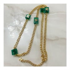 샤넬 CHANEL 앤티크 에메랄드 각설탕 이니셜 목걸이