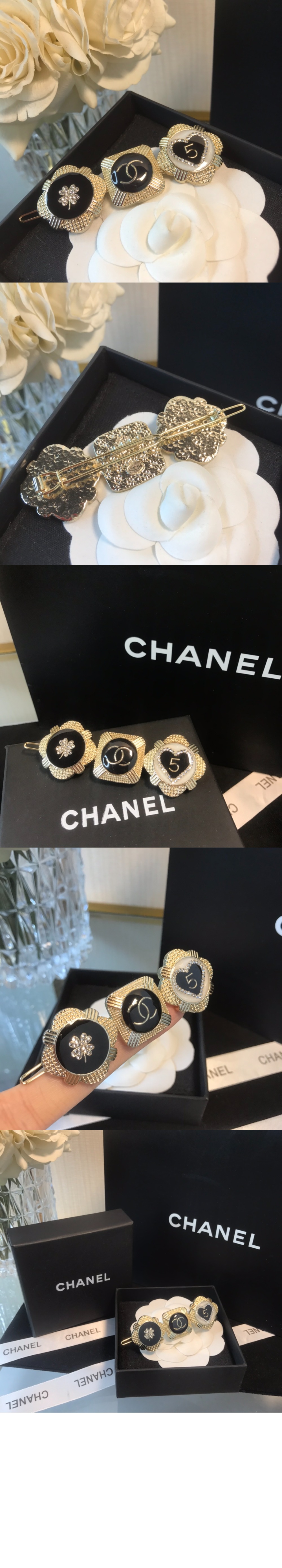 샤넬 심볼릭 헤어핀 블랙 샴페인골드 AB6696