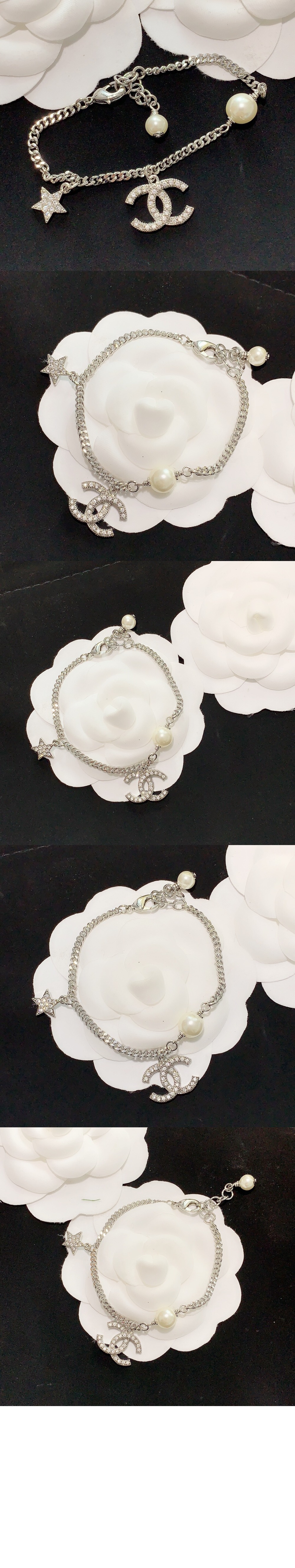 샤넬 CC 스타 실버 크리스탈 브레이슬릿 AB3556