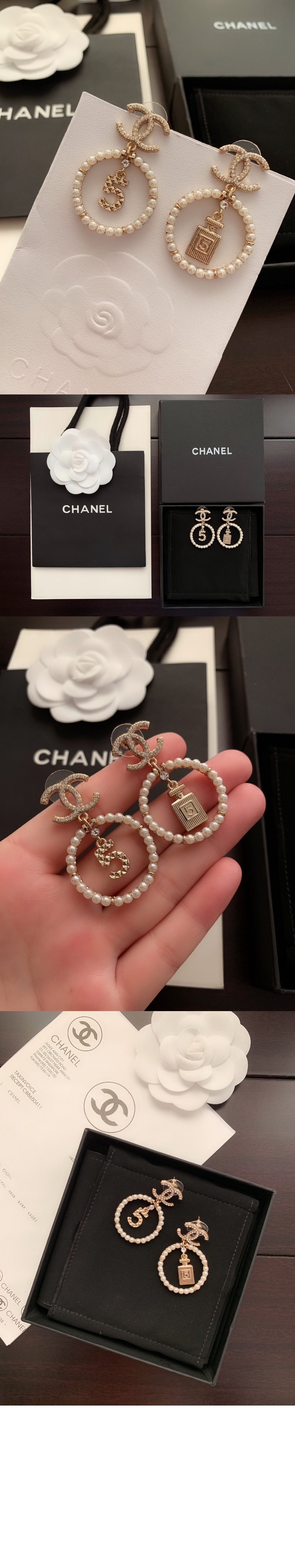 샤넬 펄리 화이트 & 크리스탈 귀걸이 AB3078