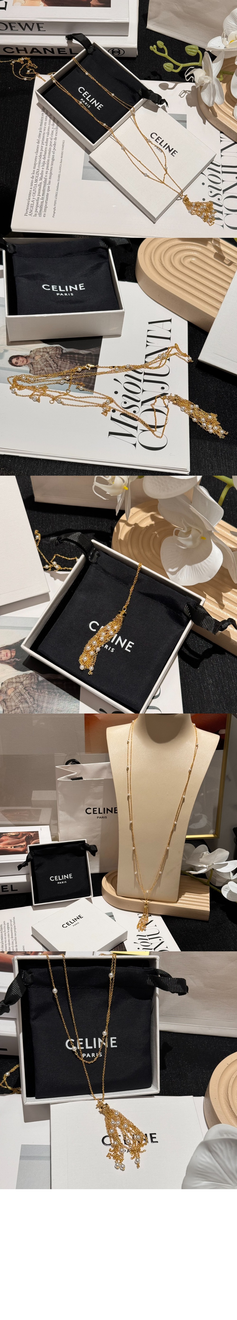 셀린느 짧은 트라이엄프 진주 목걸이 460PM6