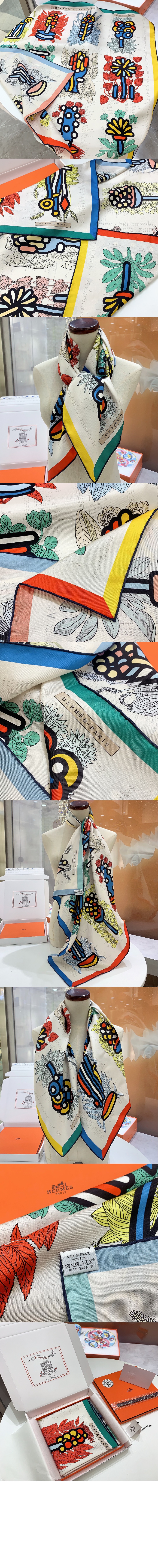 에르메스 Botanica Grafica 더블 페이스 스카프 90