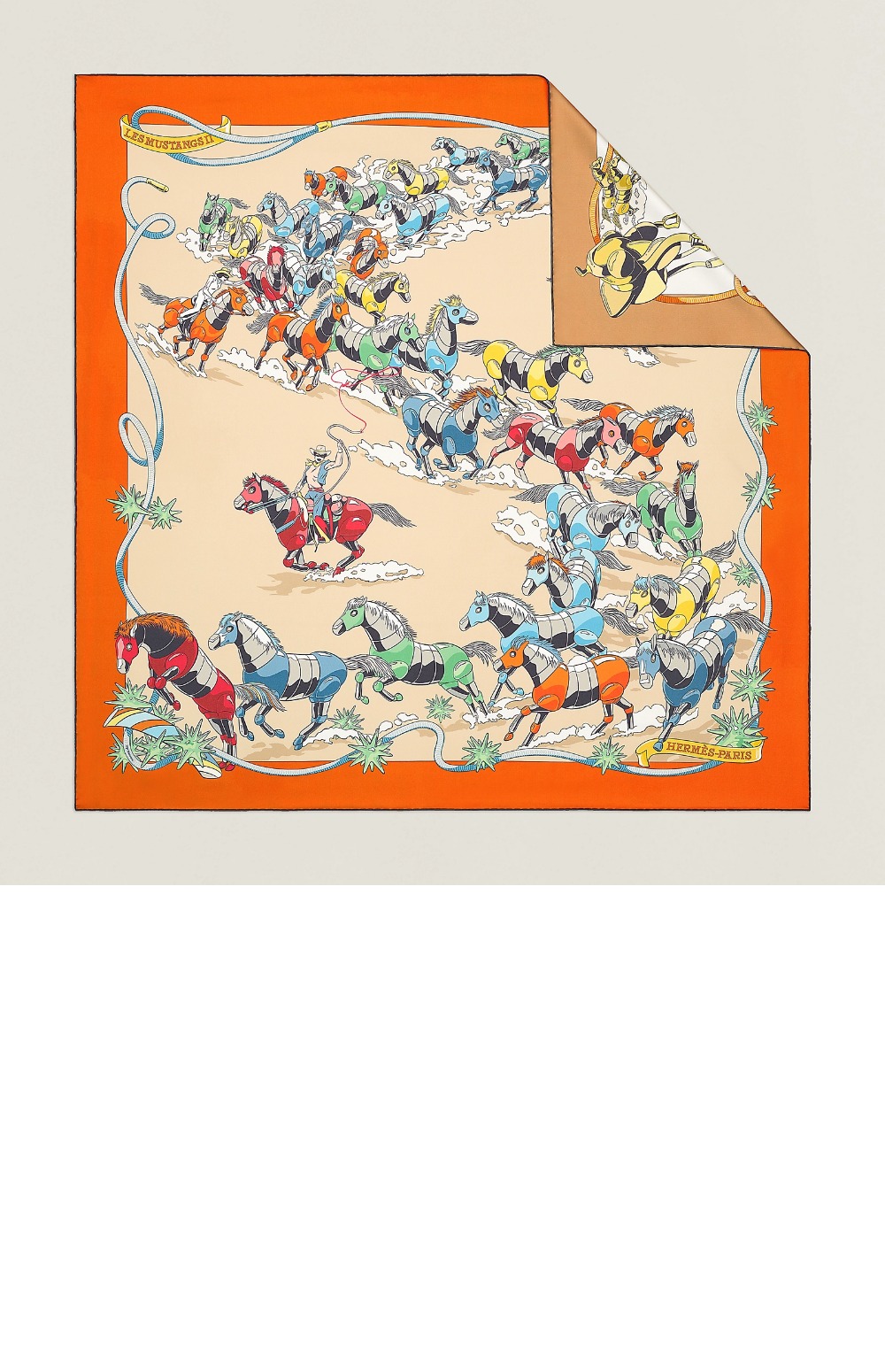 에르메스 Les Mustangs II double face 스카프 90