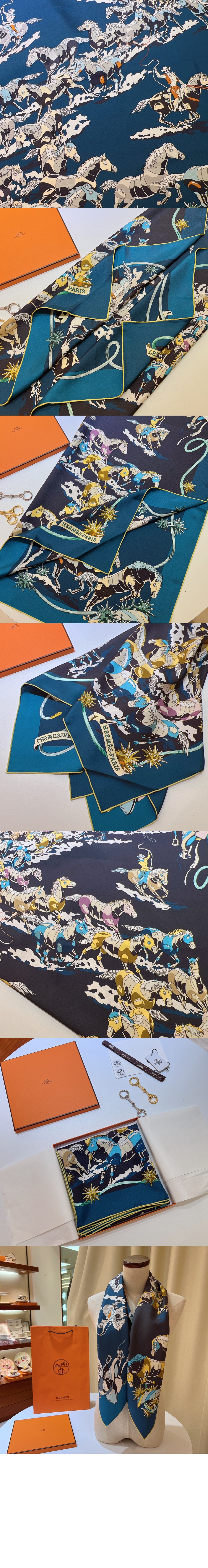 에르메스 Les Mustangs II double face 스카프 90