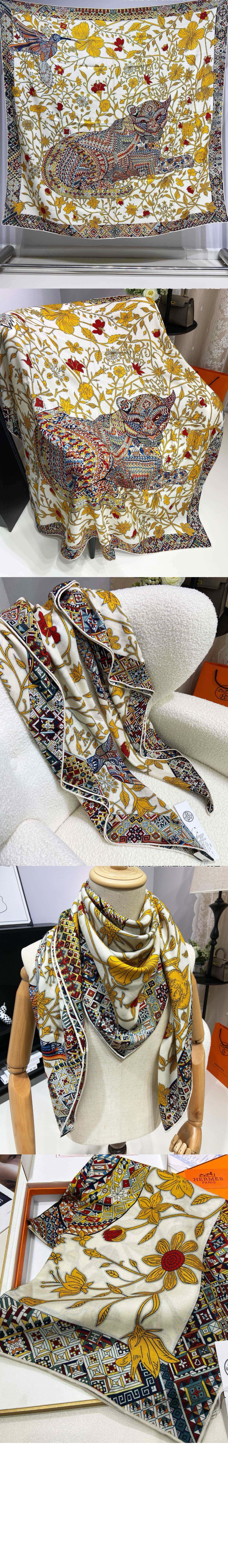 에르메스 Le Jaguar et Le Colibri 숄 140