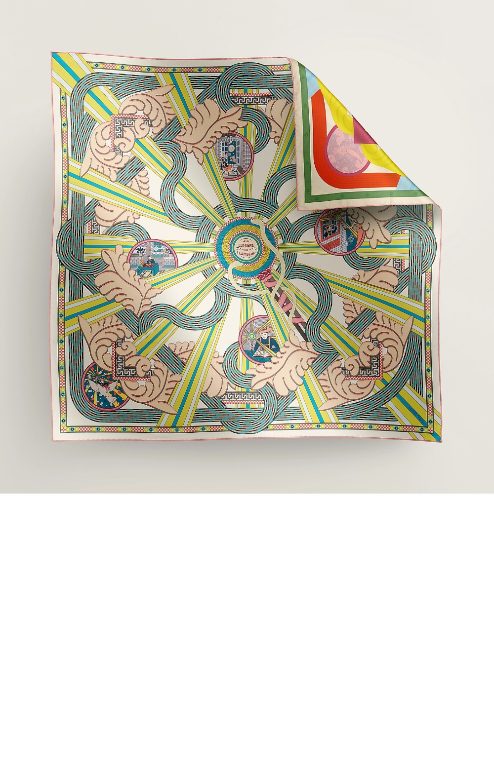 에르메스 A la Lumiere du Flambeau 더블 페이스 스카프 90