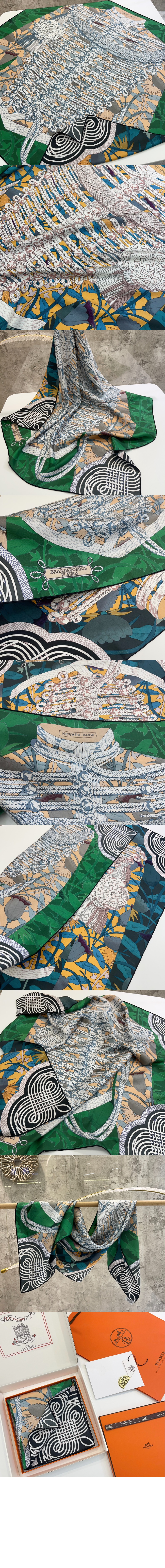 에르메스 Brandebourgs Fleuris 더블 페이스 스카프 90