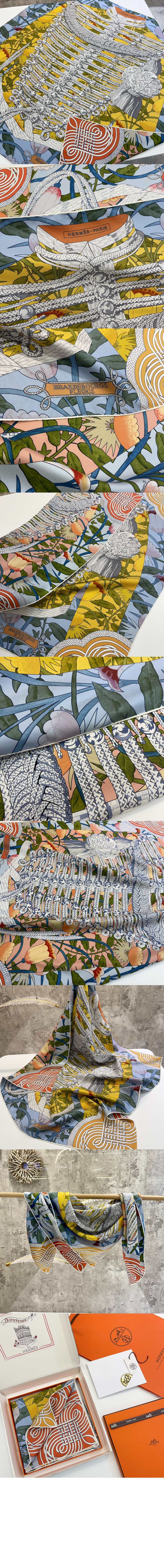 에르메스 Brandebourgs Fleuris 더블 페이스 스카프 90