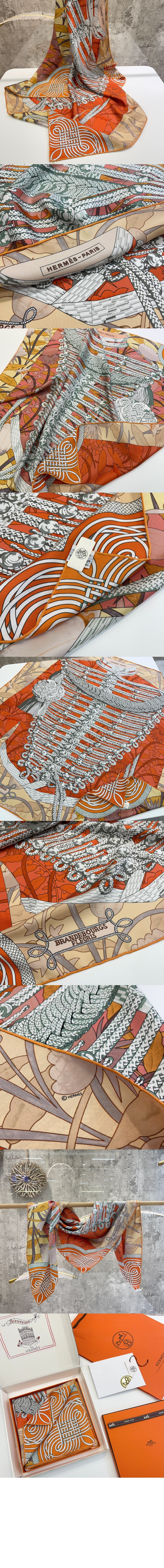 에르메스 Brandebourgs Fleuris 더블 페이스 스카프 90