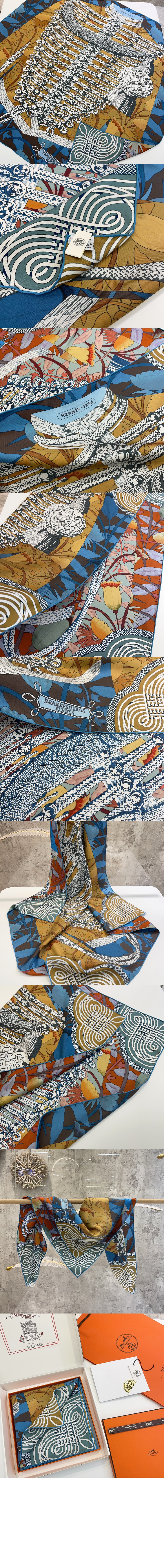 에르메스 Brandebourgs Fleuris 더블 페이스 스카프 90