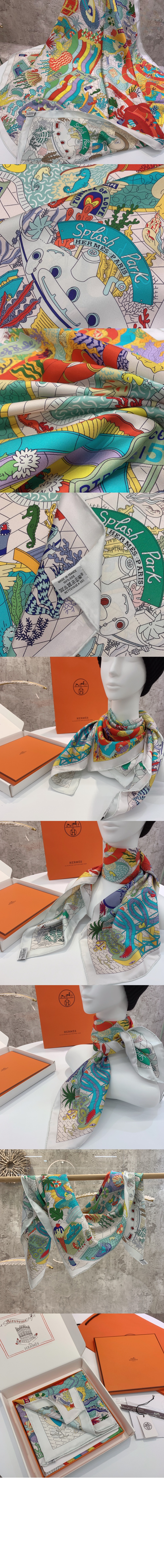 에르메스 Splash Park 더블 페이스 스카프 90