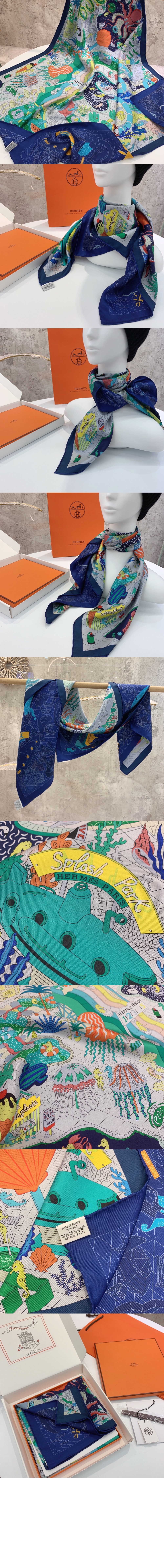 에르메스 Splash Park 더블 페이스 스카프 90