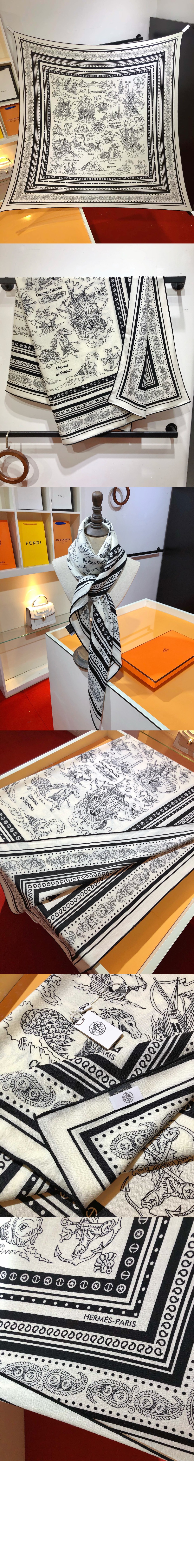 에르메스 Tatouages Marins Bandana 숄 140