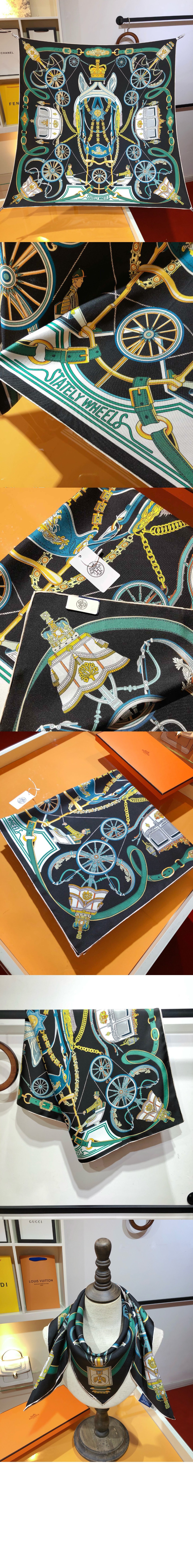 에르메스 Stately Wheels 스카프 90