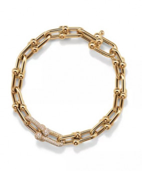 티파니앤코 미디엄 링크 브레이슬릿, 옐로우 골드, 다이아몬드 세팅