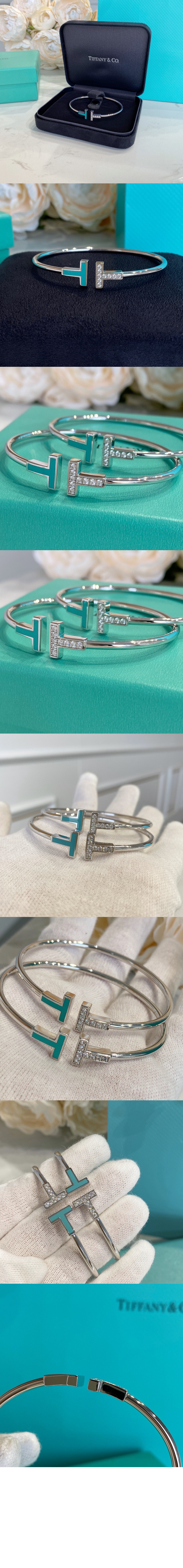 티파니앤코 다이아몬드 및 터쿼이즈 와이어 브레이슬릿