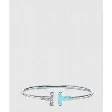 티파니앤코 다이아몬드 및 터쿼이즈 와이어 브레이슬릿