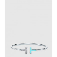 티파니앤코 다이아몬드 및 터쿼이즈 와이어 브레이슬릿