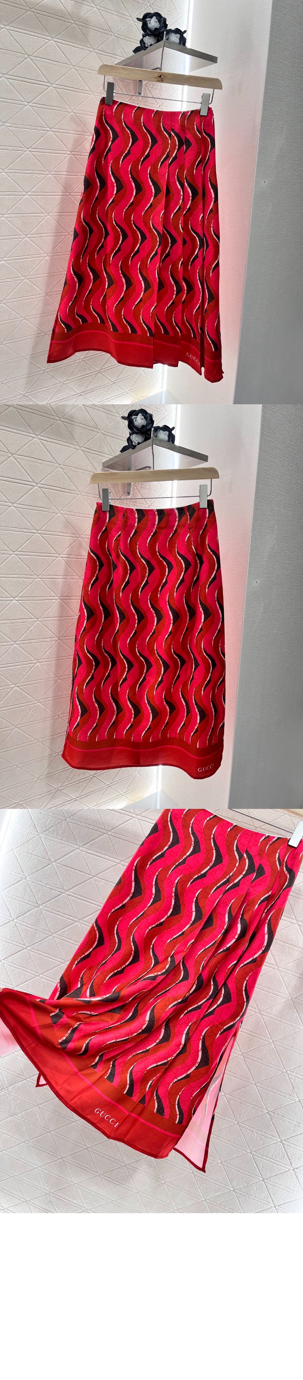 구찌 중간 길이 플로라 크레이프 스커트