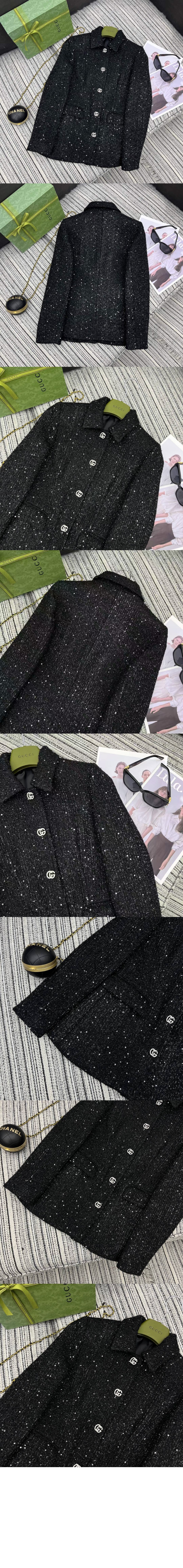 구찌 시퀸 라메 트위드 재킷