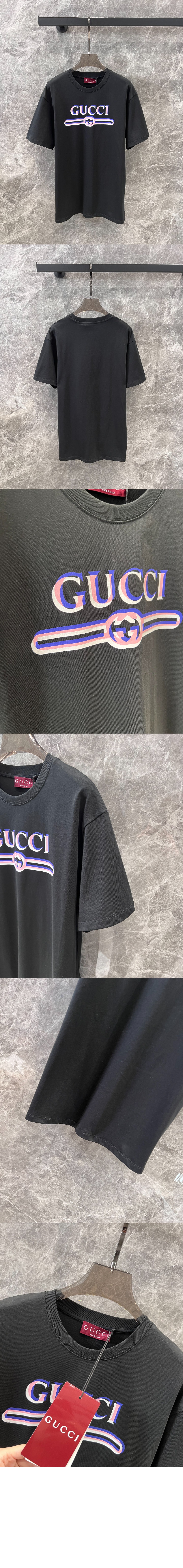 구찌 프린트 코튼 저지 티셔츠