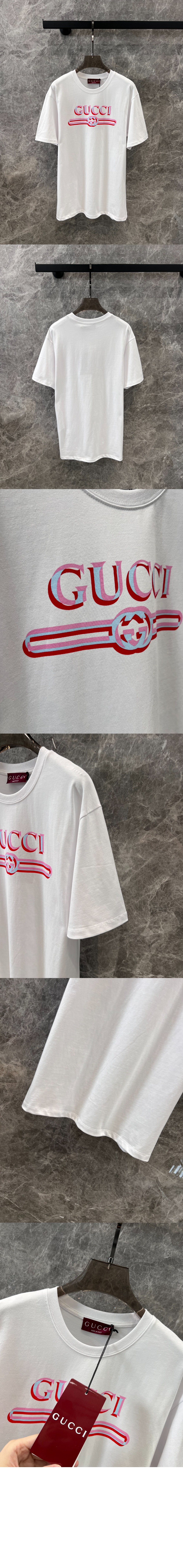 구찌 프린트 코튼 저지 티셔츠