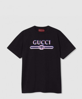 구찌 프린트 코튼 저지 티셔츠