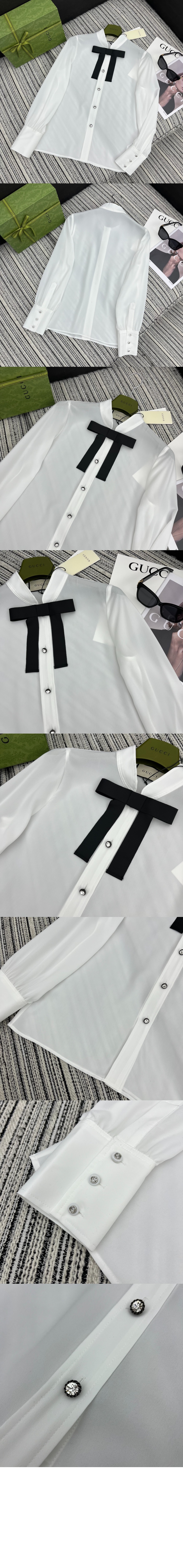 구찌 리본 타이 실크 셔츠