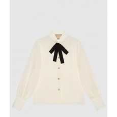 구찌 리본 타이 실크 셔츠