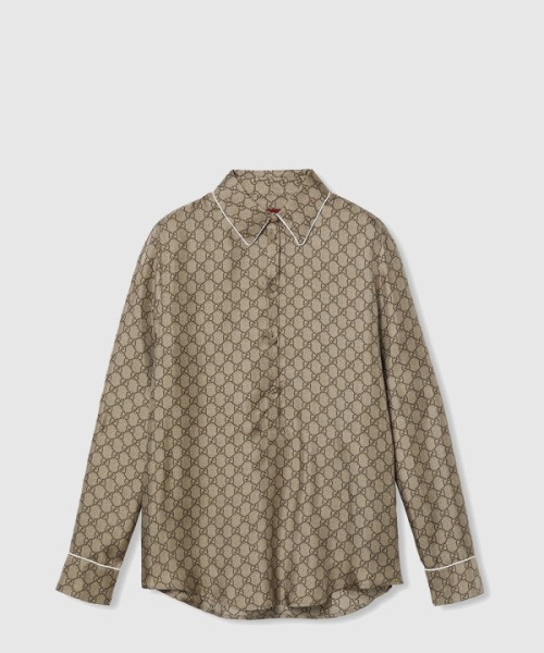 구찌 프린트 실크 트윌 셔츠