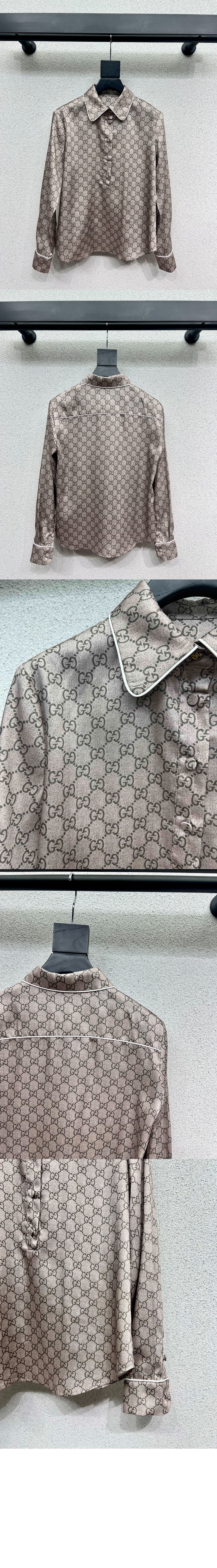 구찌 프린트 실크 트윌 셔츠