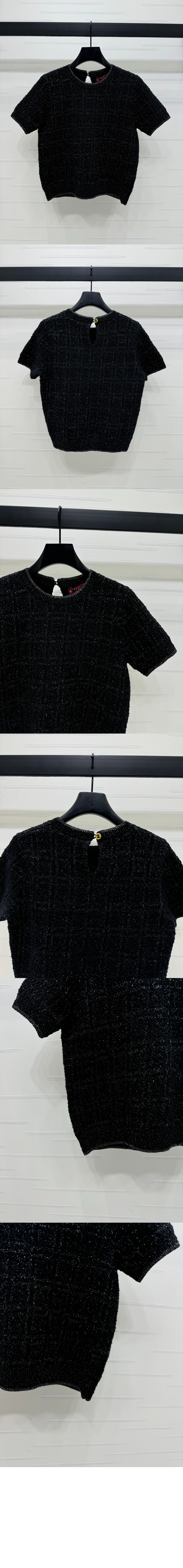 구찌 울 및 라메 체크 자카드 탑