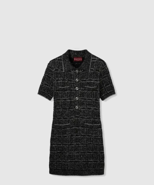 구찌 울 및 라메 체크 자카드 드레스