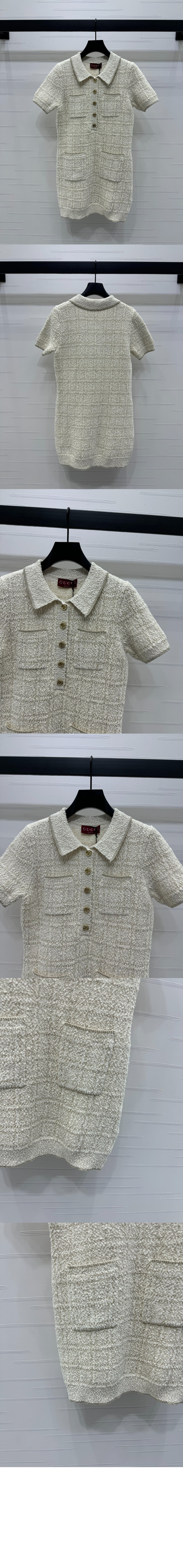 구찌 울 및 라메 체크 자카드 드레스