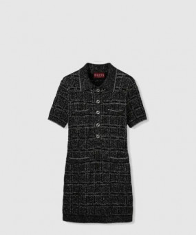 구찌 울 및 라메 체크 자카드 드레스